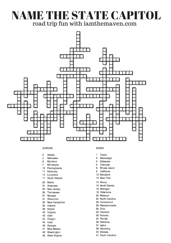 Check out this cool State Capitol Crossword Puzzle from I am the Maven®