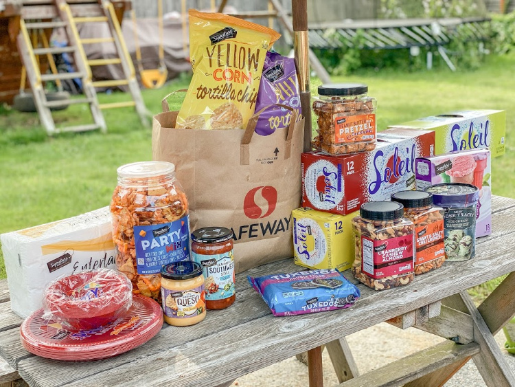 assortment of snacks from Safeway on a table